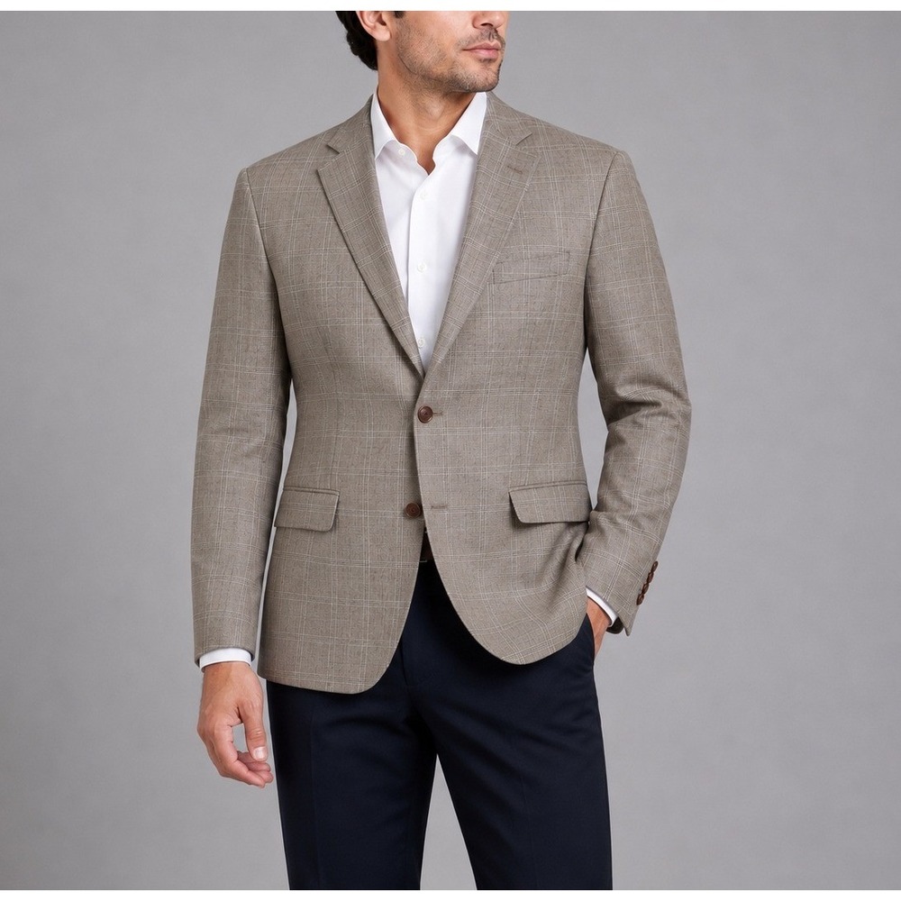 Brooks Brothers 346 Regent Blazer Mens 48R Tan Glen Plaid Wool Old Money Jacket